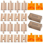 2X Pack of 8, 16 Pcs Orbrium Toys Male-Male Female-Female Wooden Train Track Adapters Compatible with Thomas, Brio Chuggington Adapter
