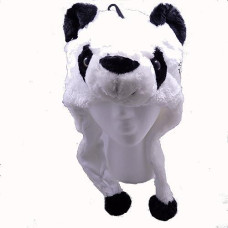 Panda Plush Hat - Fits Kids And Adults - With Long Plush Pom Pom Ties