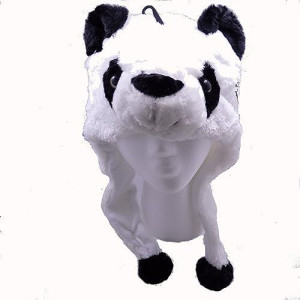 Panda Plush Hat - Fits Kids And Adults - With Long Plush Pom Pom Ties