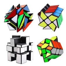 4-Pack Yj Cube Set - Included 3X3 Yj Fluctuation Angle Puzzle Cube - 2X3 Yj Wheel Puzzle Cube - 3X3 Yj Mirror Puzzle Cube 6 Color - 3X3 Yj Square King Puzzle Cube