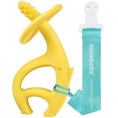 Baby Teething Toys For 3-6-9-12 Months With Strap To Clip, Mombella Dancing Elephant Silicone Teether & Toothbrush For Teeth Beginning & Eruption Period, Relieve Itch, Clean Tongue & Gum, Yellow