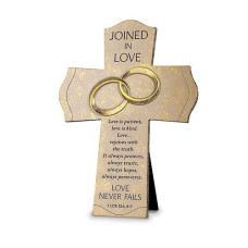 Lighthouse Christian Products Joined Love Never Fails Flecked Gold Tone 10 Inch Cast Stone Cross Figurine