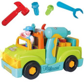 Liberty Imports Multifunctional Take Apart Toy Tool Truck With Electric Drill and Power Tools, Lights and Music, Bump and Go Action