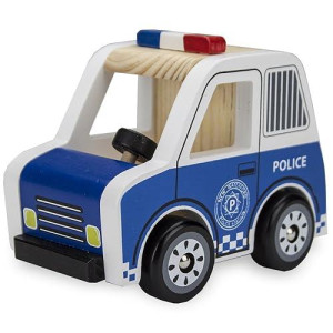 Wooden Wheels Natural Beechwood Chunky Cars And Vehicles Imagination Generation | For Children +12 Months | Blue Police Car