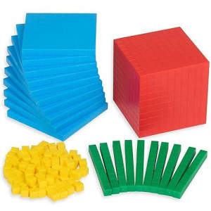 edxeducation Four Color Plastic Base Ten Set - 121 Pieces - Hands-on Math Manipulative for Kids - Teach Number Concepts, Place Value and Measurement - Math Learning Tools for Kids