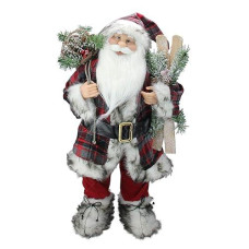 Northlight 24" Alpine Standing Santa Claus With Frosted Pine, Furry Boots And Skis Christmas Figure
