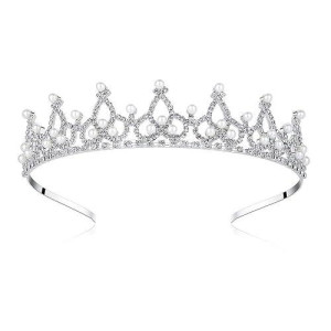 Lovelyshop Royal Pearl Rhinestone Tiara With No Comb For Wedding Bridal Prom Birthday Pegeant Prinecess Crown