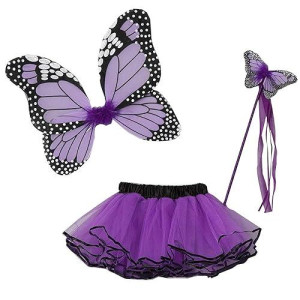 Little Girls Purple Butterfly Wings Wand Halloween Tutu 3 Pcs Set 2-4T