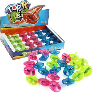 24 Pieces: Light Up Mini Spinning Tops - Led Flashing Bulk Small Spin Toys For Kids Party Favors And Novelty Play Bundle Pack