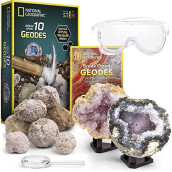 NATIONAL GEOGRAPHIC Break Open 10 Premium Geodes  Includes Goggles, Detailed Learning Guide & 2 Display Stands - Great STEM Science Gift for Mineralogy & Geology Enthusiasts of Any Age