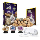 National Geographic Break Open 15 Premium Geodes - With Goggles, Detailed Learning Guide, 3 Display Stands, Great Stem Science Toy & Educational Gift