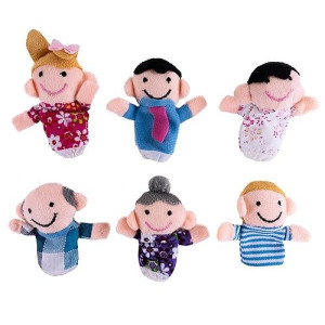 Mini Grandparents, Mom & Dad, Brother & Sister Family Style Finger Puppets For Children, Shows, Playtime, Schools - 6 Piece (Family 1)