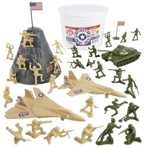 TimMee Bucket of Army Men: Tan vs Green 54pc Soldier Playset - Made in USA