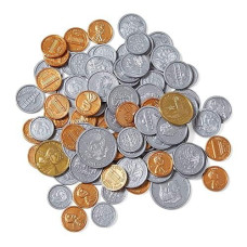Hand2Mind Fake Money Coin Assorted Set, Detailed Fake Coins, Prop Money, Toy Money, Play Money For Kids, Realistic Money, Pretend Money For Kids Learning, Play Money Set, Plastic Coins (Set Of 96)