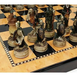 Skeleton Slayer Gothic Skull Chess Set W/ High Gloss Dark Walnut & Birdseye Maple Color Board