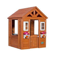 Backyard Discovery Timberlake All Cedar Wooden Playhouse, Country Cottage, Sink, Stove, White Trimmed Windows, Kitchen With Sink And Stove, Flowerpot Holders, Ages 2-6