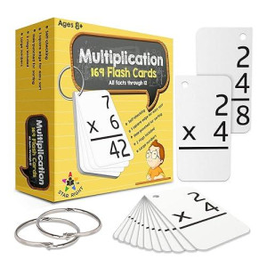 Star Right Math Flash Cards - Multiplication Flash Cards - 169 Hole Punched Math Game Flash Cards - 2 Binder Rings - Multiplication Flashcards, Multiplication Cards, Times Table Flash Cards - Ages 8+