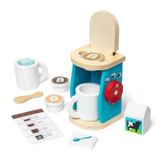 Melissa & Doug Brew And Serve Wooden Coffee Maker Set - Play Kitchen Accessories (12 -Pieces)