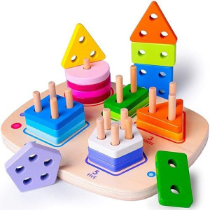 Rolimate Educational Toy Toddler Toy For 2 3 4+ Years Old Boy Girl Wooden Puzzle Shape Sorter Preschool Learning Toy Sensory Toy Montessori Developmental Sorting Stacking Toy For Toddlers Babies Kids