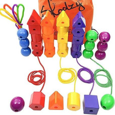 Skoolzy Primary Lacing Beads With String & Pipe Cleaners 46 Pc