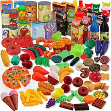 170 Pcs Pretend Play Food Toys For Kids Play Kitchen - Bpa-Free Mini Kitchen Accessories And Plastic Fake Food, Imaginative Play Set For Toddlers