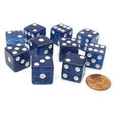 Koplow Games Set Of 10 D6 16Mm Glitter Dice - Blue With White Pips