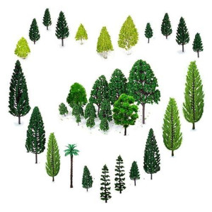 29pcs Mixed Model Trees 15-6 inch(4-16 cm), OrgMemory Ho Scale Bushes, Diorama Supplies, Plastic Trees for Projects, Model Train Scenery with No Bases