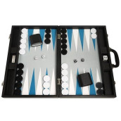 19-Inch Premium Backgammon Set - Large Size - Black With White And Astral Blue Points