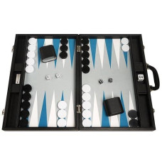 19-Inch Premium Backgammon Set - Large Size - Black With White And Astral Blue Points