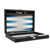 13-Inch Premium Backgammon Set - Travel Size - Black Board, White And Astral Blue Points
