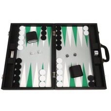 19-Inch Premium Backgammon Set - Large Size - Black Board, White And Green Points