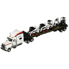 Bobcat Peterbilt 379 Tractor With Flatbed Trailer Equipment (1:50 Scale), White/Black/Red