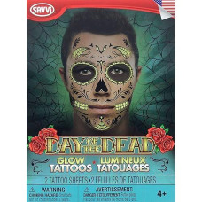 Day Of The Dead Glow In The Dark Sugar Skull Face Tattoo Kit For Men Or Women