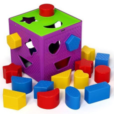 Eti Toys, 19 Piece Unique Educational Sorting & Matching Toy For Toddlers. Colorful Sorter Cube Box & Shapes, 100 Percent Safe, Promotes Fun Learning, Creativity & Skills Development