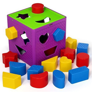 Eti Toys, 19 Piece Unique Educational Sorting & Matching Toy For Toddlers. Colorful Sorter Cube Box & Shapes, 100 Percent Safe, Promotes Fun Learning, Creativity & Skills Development