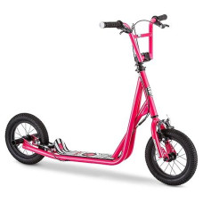 Mongoose Expo Kick Scooter, Bmx-Style Handlebar & Brake Cable Rotor, For Riders Ages 6 And Up, Rear Axle Pegs, 12-Inch Air Tires, Max. Weight Of 175 Lbs., Pink/Black