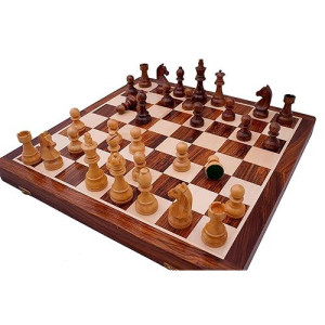 Bcbestchess Handmade Magnetic Wooden Folding Chess Board With Extra Queens & Storage For Chessmen (14X14 Inches)