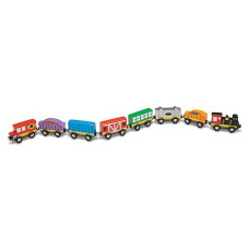 Melissa & Doug Wooden Train Cars (8 Pcs) - Magnetic Train, Wooden Train Toys, Train Sets For Toddlers And Kids Ages 3+
