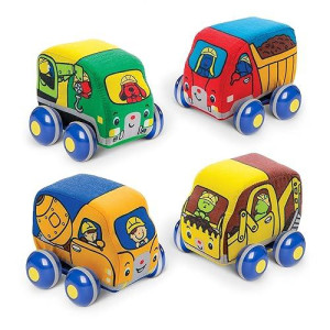 Melissa & Doug Pull-Back Construction Vehicles - Soft Baby Toy Play Set Of 4 Vehicles - Cars For Infants, Construction Toys, Pull Back Cars For Babies Ages 9M+