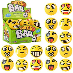 24 Pack - Mini Soft Foam Squeeze Balls, 2.5 Toy Stress Relief Bulk Educational Emoticon Novelties For Kids, School, Classroom, Party Favors, Rewards (Yellow (3.0))