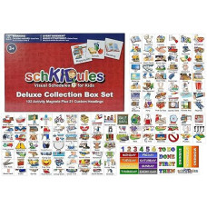 Schkidules Visual Schedule For Kids 153 Pc Deluxe Magnet Collection Box Set: 132 Magnetic Activity Icons & 21 Headings For Home, School, Special Needs (For Children, Behavioral Supports, & Autism)
