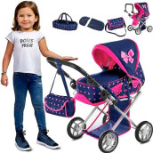 Kinderplay Baby Doll Stroller | Baby Doll Pram | Baby Doll Carriage - Stroller For Baby Dolls With Adjustable Handle (14.37-25.20 Inches) | Babydoll Stroller | Reborn Strollers, Model Kp0200I
