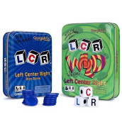 George & Company Llc Lcr (Left Right Center) In Blue & Lcr Wild Dice Game In Green Tin Gift Set Bundle - 2 Pack