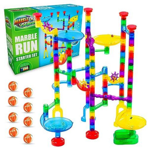 Marble Genius Marble Run - Maze Track Toys For Adults, Teens, Toddlers, Or Kids Aged 4-8 Years Old, 130 Complete Pieces (80 Translucent Marbulous Pieces + 50 Glass-Marble Set), Starter Set