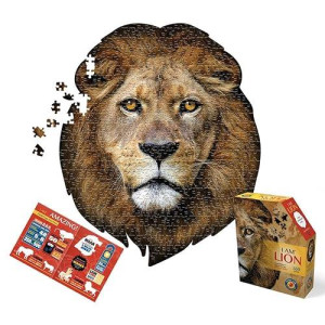 Madd capp LION 550 Piece Jigsaw Puzzle For Ages 10 and up - 3001 - Unique Animal-Shaped Border, Poster Size, challenging Random cut, Five-Sided Box Fits on Bookshelf, Includes Educational Fun Facts