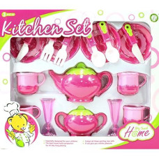 Az Trading & Import Ps850 Deluxe Pink Tea Set For Kids With Tea Pots, Cups, Dishes & Kitchen Utensils (18 Pcs