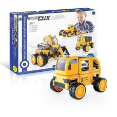 Powerclix Construction Vehicle Set: 55 Piece Magnetic Build-Your-Own Dump Truck, Bulldozer, And More - Stem Educational Building Toy For Kids