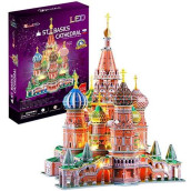 Cubicfun Led Russia Cathedral 3D Puzzles For Adults Kids, St.Basils Cathedral Architecture Building Church Model Kits Toys For Teens, 224 Pieces
