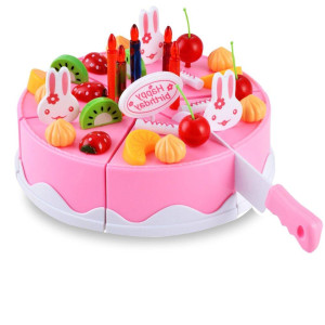 BigNoseDeer Play Birthday cake childrens Day gift Play Food Toy Set DIY cutting Pretend Play Birthday Party cake with candles for children Kids classic Toy 37pcs(New Outer Package)