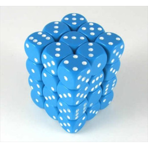chessex Manufacturing 25816 Opaque Light Blue With White - 12 mm Six Sided Dice Set Of 36